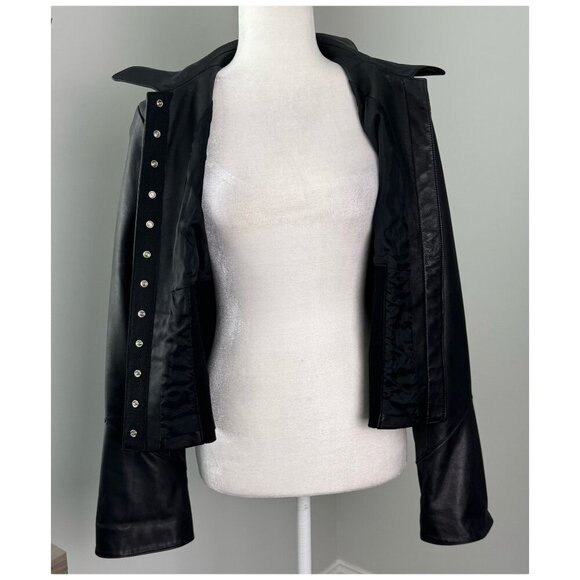 WORTH Classic Moto Leather Jacket Snap Front Knit Sides Flared Sleeve Size 10 - Picture 9 of 9